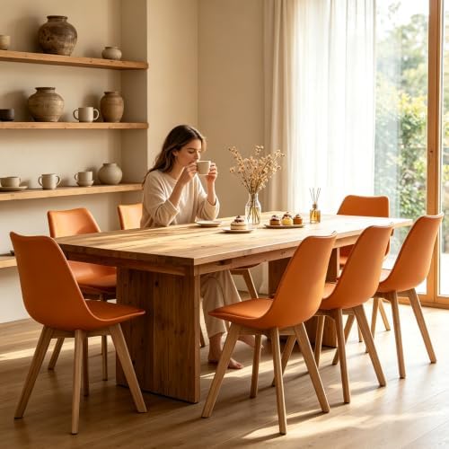Dining Chairs Set of 4, PU Leather Kitchen Chairs,Wood Legs (Orange, 4 PC)