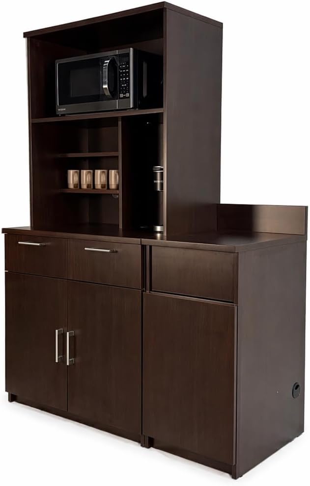 BREAKtime Compact Hutch Cabinet with Door Storage, Microwave Space and Trash ...