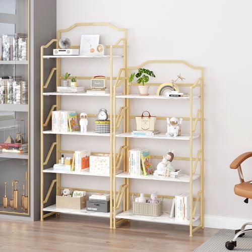 JSB 5 Tier No Assembly Folding Bookshelf, Foldable Storage Bookcase for Home ...