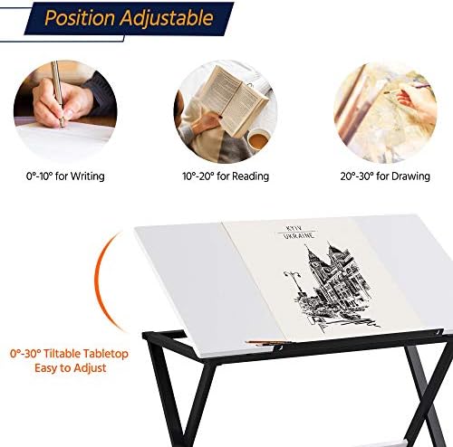 Yaheetech Adjustable Drawing Tables Drafting Desk with P2 Tiltable Tabletop f...