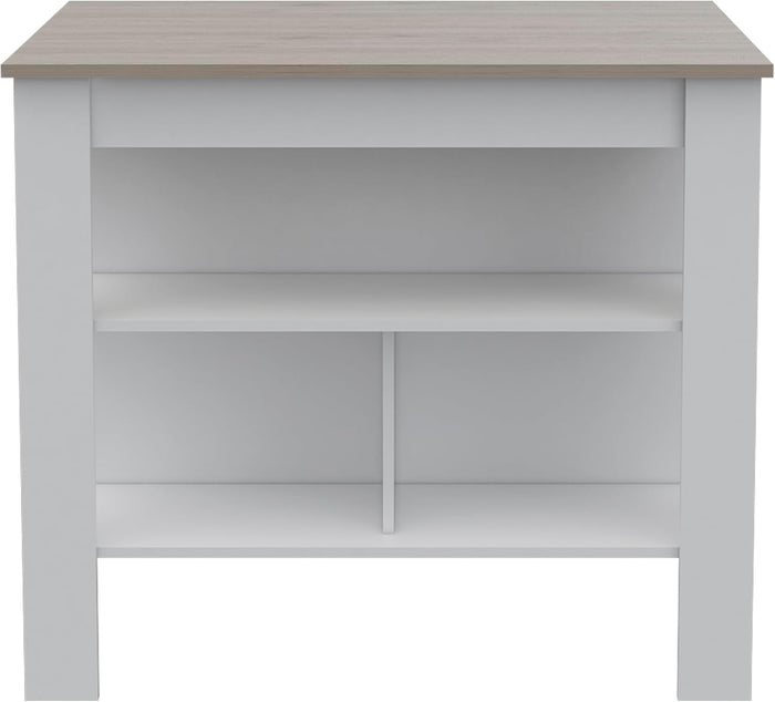 Three Shelf Kitchen Island with Four Legs - Light Gray/White | Three-tiered design with four legs for stable support
