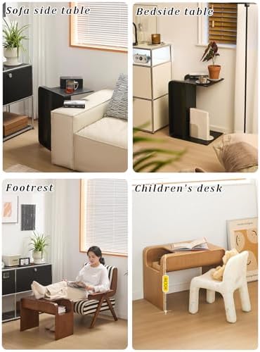 C-Shaped Sofa Side Table with Storage - Narrow End Table for Living Room &...