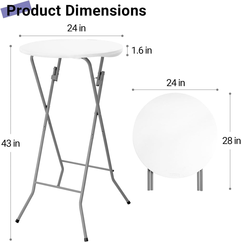 Byliable 24in Round Folding Cocktail Table, Plastic Bar Height Table, White |...