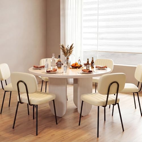 OLIXIS Dining Chairs Set of 6, Upholstered Kitchen Chairs, Beige White