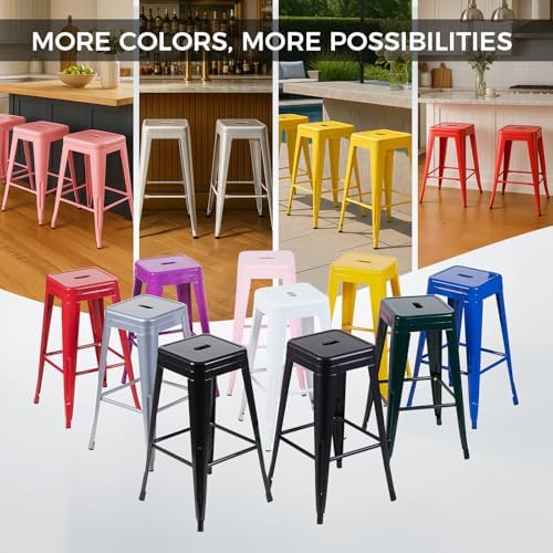 30 Inch Grey Metal Bar Stools, Set of 4, Backless