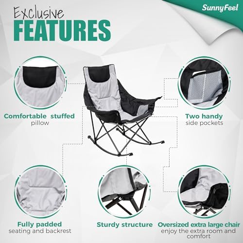 SUNNYFEEL Oversized Folding Rocking Camping Chair for Adults, 500lbs Grey | H...