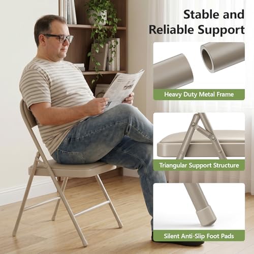 Folding Table and Chairs, 4ft Folding Table with Adjustable Height& PU Le...