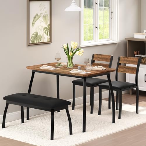 IDEALHOUSE 43'' Dining Table Set for 4, Wooden Kitchen Table with Uph...