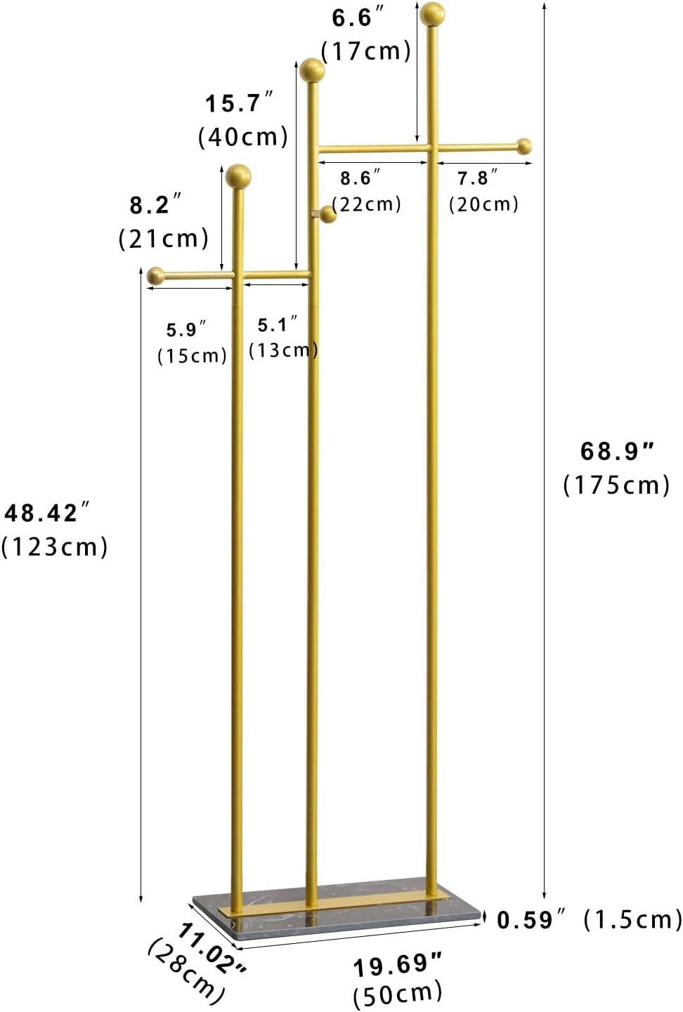 JIAYUEJU Standing Coat Rack for Bedroom 19.69 x 11.02 x 68.9 in (Gold)