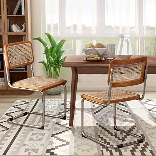 Dining Chairs Set of 2,Natural Rattan Seat Kitchen Accent Side Chair-Brown