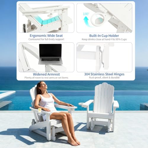 HDPE Adirondack Glider Chair,3-Position Adjustable Backrest Patio Glider | Al...