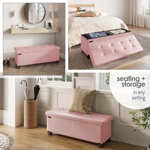 Storage Ottoman Bench with Bins, 43-in Storage Bench for Bedroom End of Bed, ...