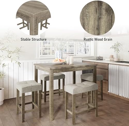 allamazing 5-Piece Counter Dinner Height Table Set, Indoor Modern Rectangular...