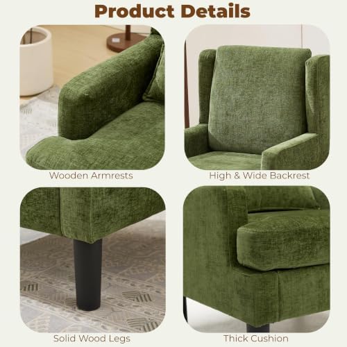 Garvee Wingback Accent Chair Set of 2, Mid-Century Chenille Reading Chair | H...