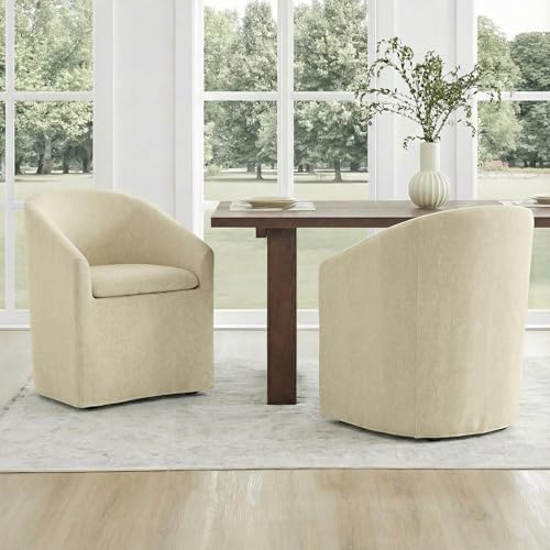 KISLOT Upholstered Dining Chairs Set of 4 with Casters, Light Tan