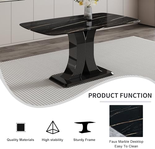 Modern Dining Table Set for 6, Faux Marble Kitchen Table Chairs Set, 63"...