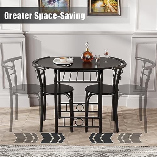 JUMMICO 3-Piece Wooden Round Table & Chair Set (Black)