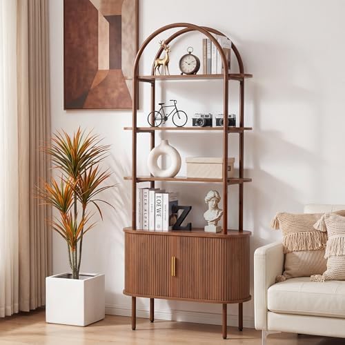 Janmer Home Unique Arched Bookshelf, 71" Tall Mid Century Modern Bookcase