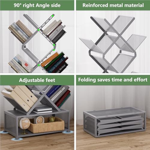 Gintan 9-Tier Modern Book Shelves with Storage, Bedroom Shelves Folding Books...