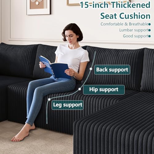 124" U-Shape Cloud Couch, Modern Modular Sectional U-Shape Sofa, Corduro...