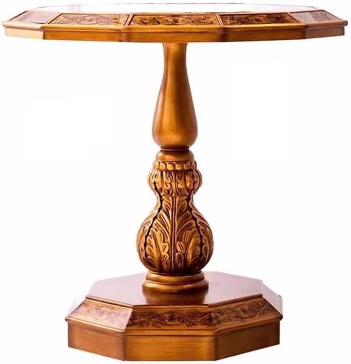 Vintage Country Style Side Table Hand Painted Art Carvings Dodecagonal Coffee...