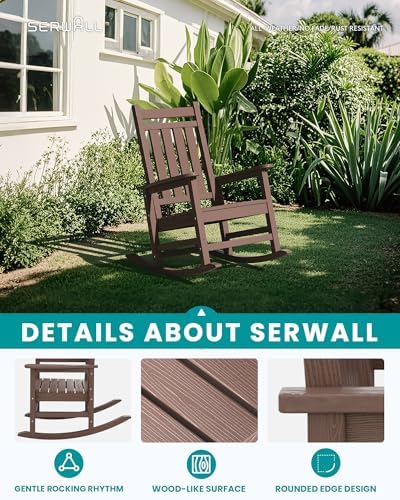 SERWALL Outdoor Rocking Chair Set of 2, HDPE Rocker for Adults, Brown | 21.1&...