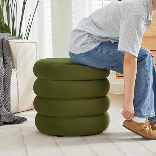 Flouki 19.5" Storage Ottoman Round, Vanity Stools for Bedroom, Velvet Po...