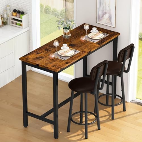 AWQM Bar Table Set of 2, Industrial Bar Table and Chairs Set of 2,3 Piece Bar...