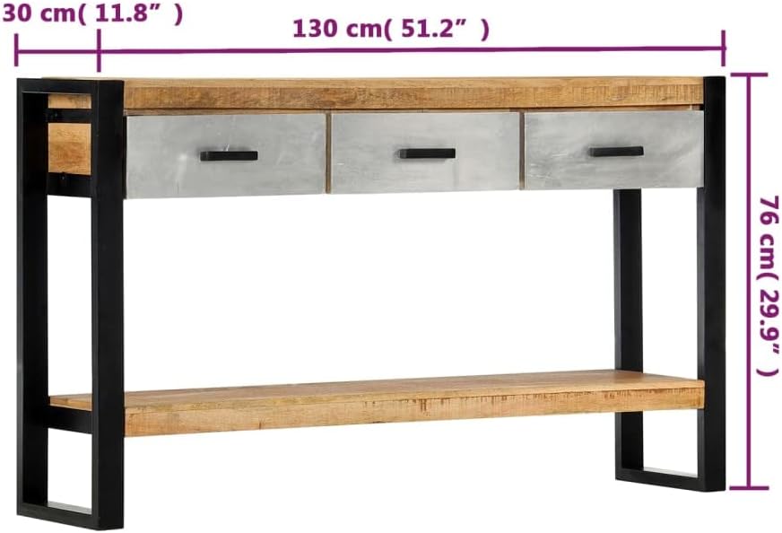3 Drawer Console Table for Living Room, Brown Console Table with 3 Drawers, B...