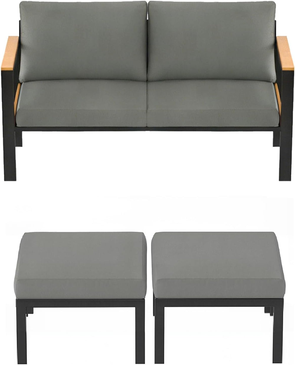 HOMREST Outdoor Couch Aluminum Patio Furniture Sofa, Loveseat and Ottoman, Al...