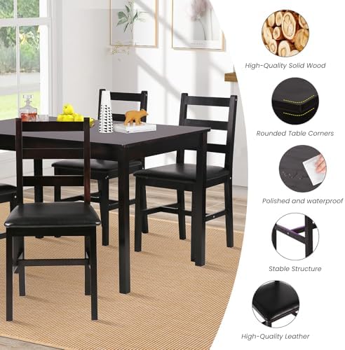 Kitchen Table Set 5 Piece Dining Table Set Sturdy Wooden Square Table and Cha...