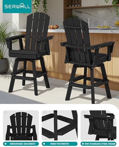 SERWALL 3-Piece Swivel Adirondack Bar Set, HDPE Swivel Bar Height Chairs Set ...
