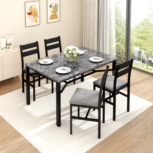 Hooseng 5 Piece Dining Table Set for 4, Modern Kitchen Table with Storage Rac...