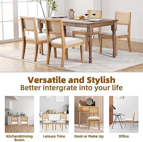 Rattan Dining Chairs Set of 2, Natural Upholstered Kitchen/Restaurant Chair