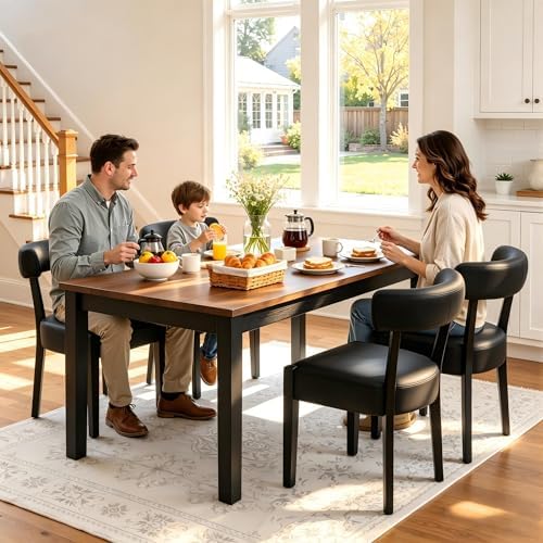 RNKSFX Black Dining Chairs Set of 8, Faux Leather Upholstered Kitchen & D...