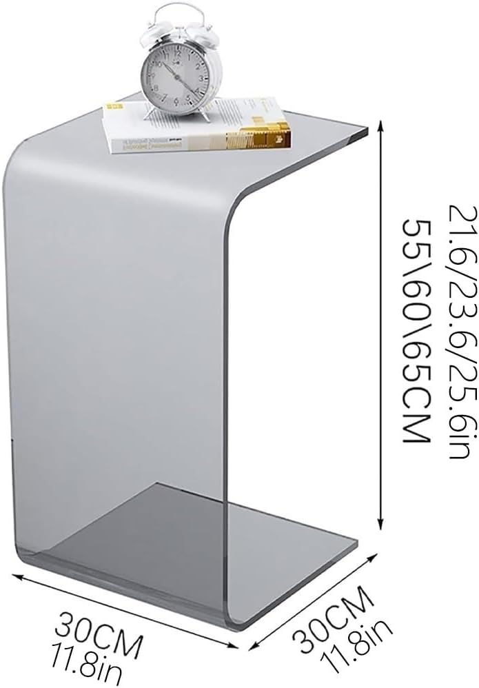 C-Shaped Acrylic End Table, Clear Side Table, Minimalist Rectangle Coffee Tab...