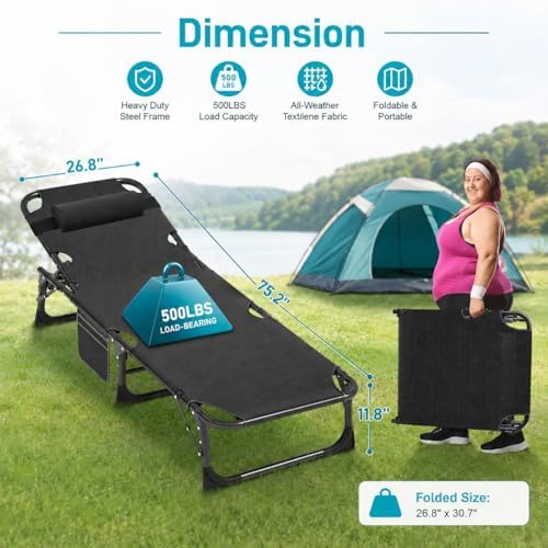 ABORON Tanning Chair, 5-Position Padded Folding Chaise Lounge