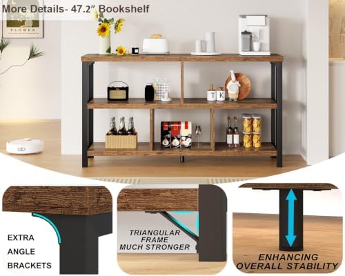 IBF Low Book Shelf, Industrial Horizontal Bookcase, Rustic Brown, 47 Inch