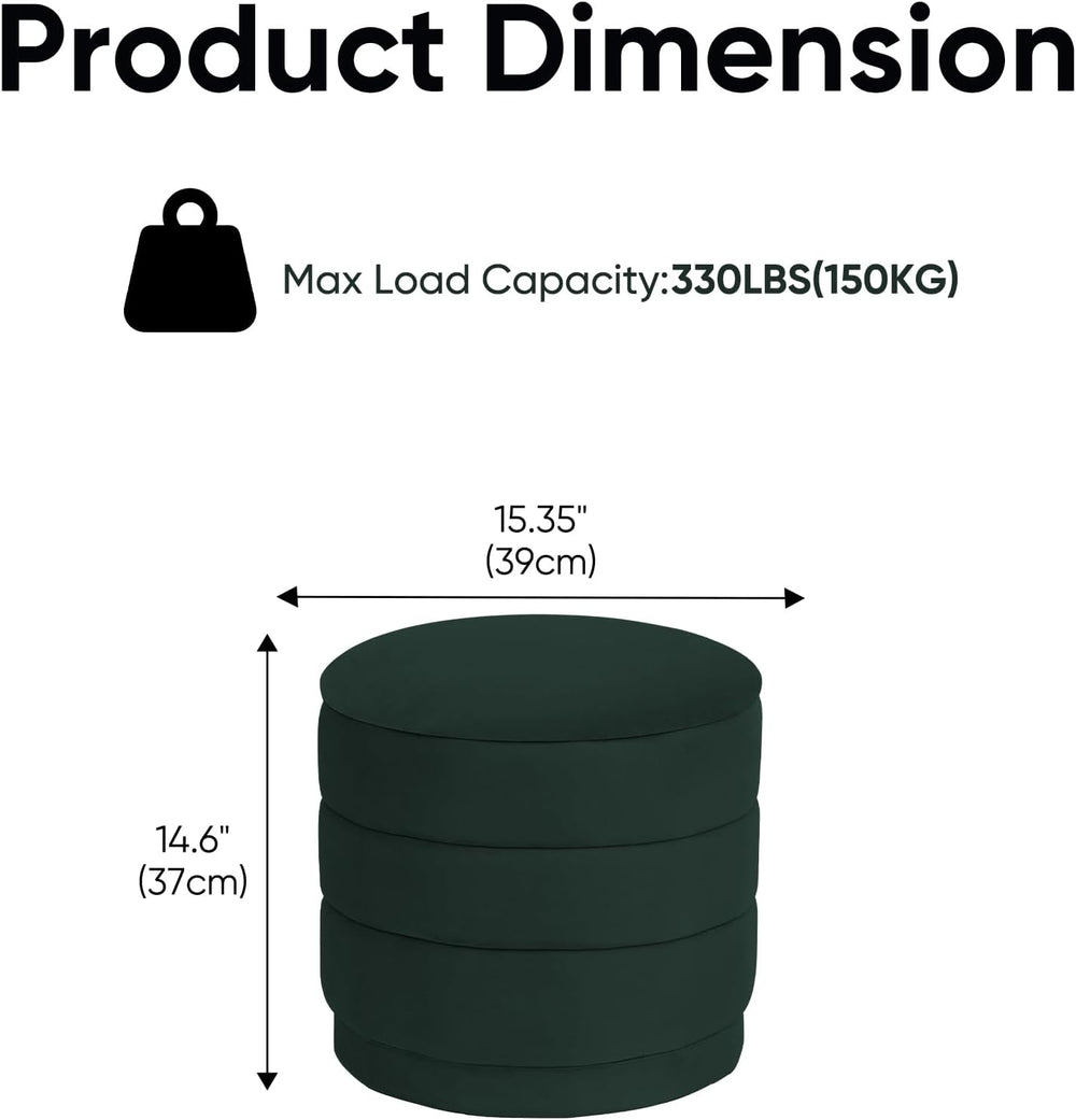 15.4" Round Velvet Storage Ottoman with Reversible Lid, Upholstered Circ...
