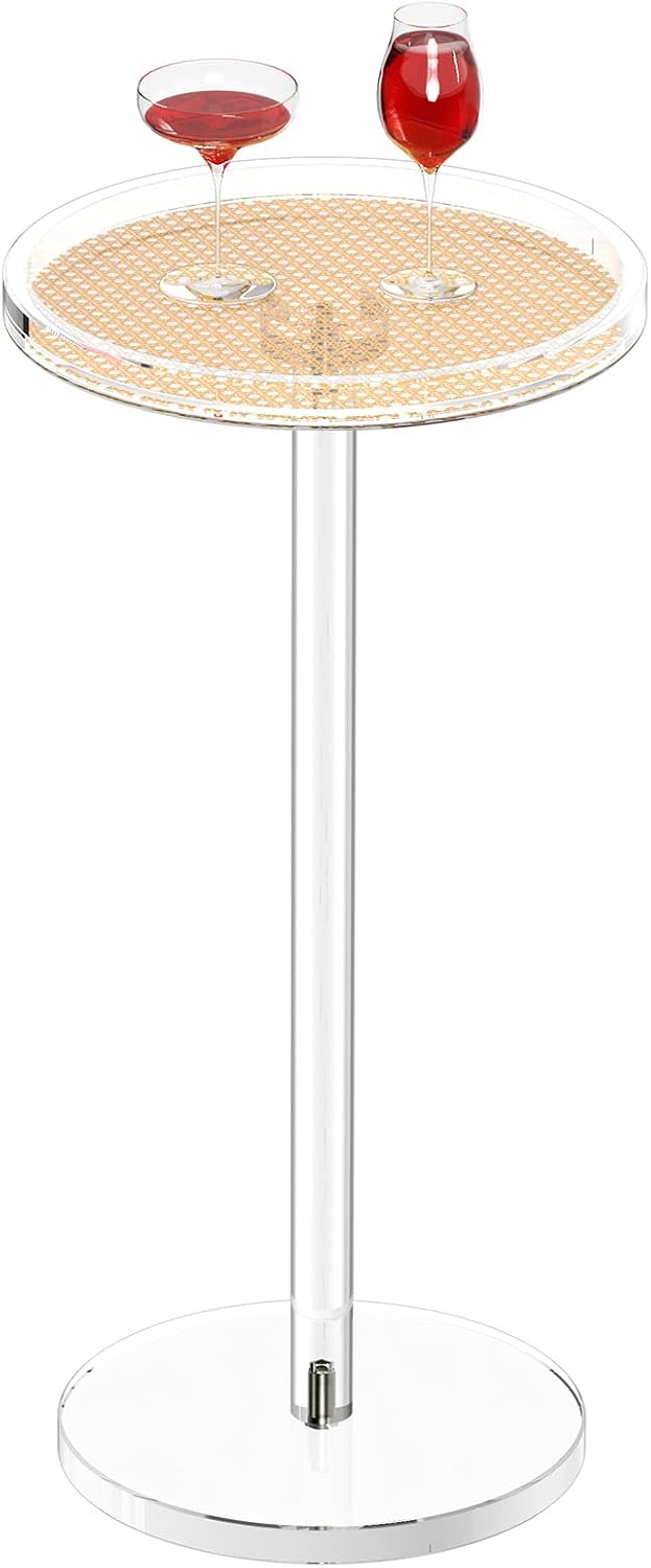 HMYHUM Acrylic Rattan Drink Table for Small Spaces, 11.8'' L x 11.8