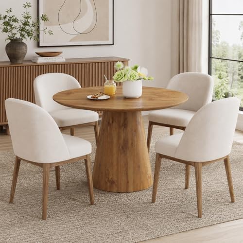 45" Round Dining Table, Round Pedestal Dining Table for 4 | One-Piece Ro...