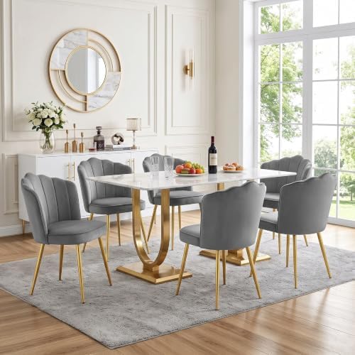 VECELO Velvet Dining Chairs Set of 6, Modern Upholstered Kitchen Chairs with ...
