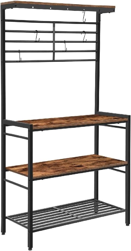 Rack With Hooks Kitchen Storage Shelf With High Display Shelves And Mesh Pane...