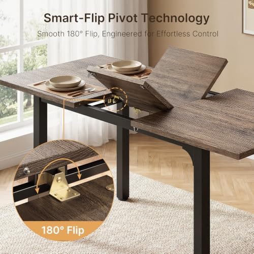 Ahomly 63“ Extendable Dining Table Set with 180° Smart-Flip Pivot, Gray