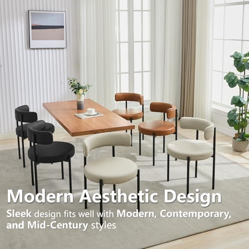 Faux Leather Dining Chairs Set of 4, Mid Century Modern, Brown