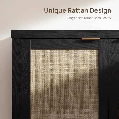 SICOTAS Rattan Black Sideboard Buffet Storage Cabinet with Large Storage