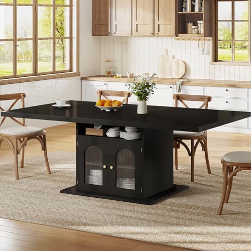 HSH 63" Modern Black Dining Table for 6, Dinner Table with Storage Cabinet