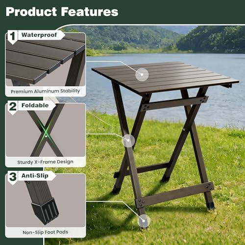 SUNNYFEEL Folding Camping Table - Lightweight Aluminum Portable Picnic Table ...