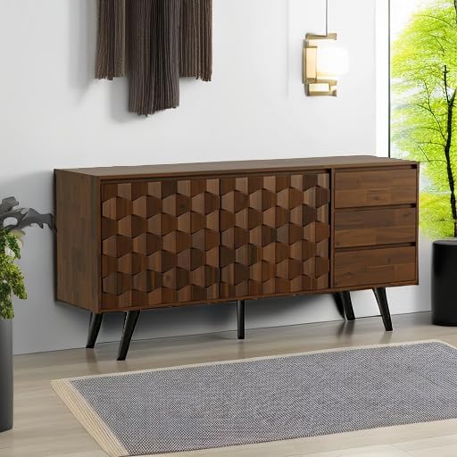 Bme Sideboard Georgina Solid Wood 2 Doors & 3 Drawers, 61'' Mid C...