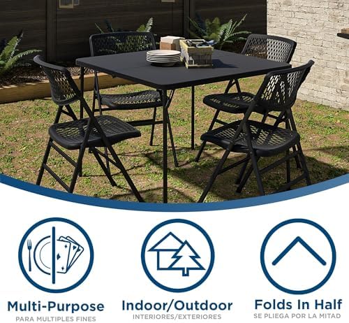 Cosco XL 38.5" Resin Fold-in-Half Card Table, Black, Wheelchair Accessib...
